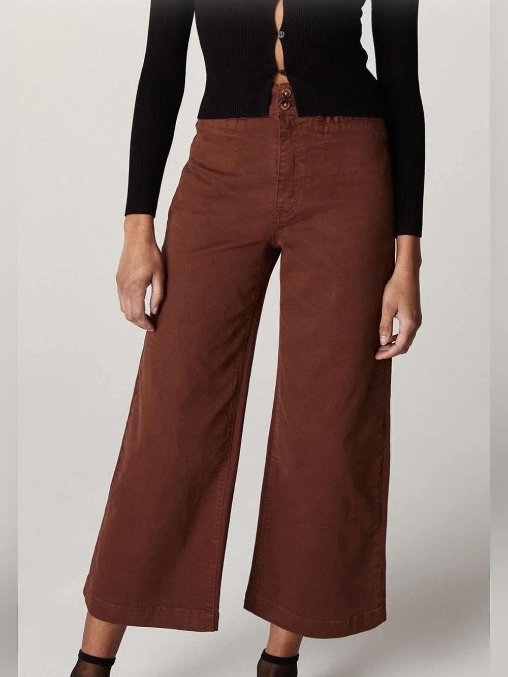 Unpublished Gemma High-Rise Wide Leg Cropped Pants — Chocolate Brown